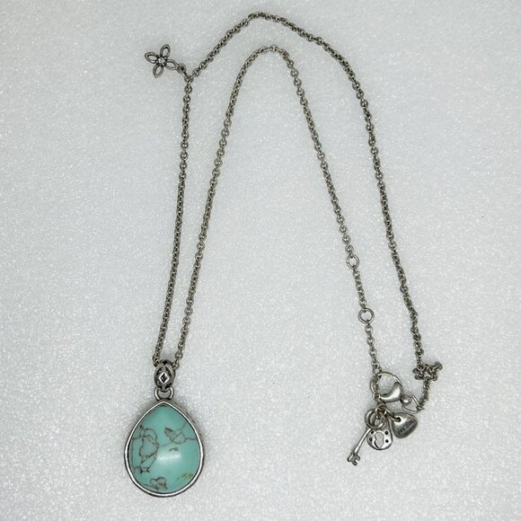 Fossil Brand Teardrop Faux Turquoise Pendant Necklace w Bee Detail Silver Tone - Picture 3 of 8